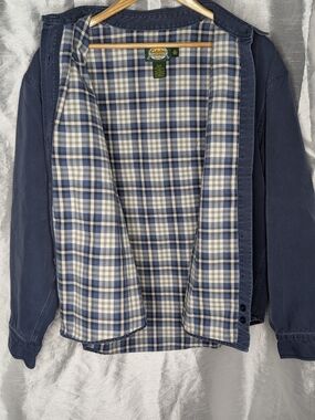 Cabela's Navy Lightweight Hooded Jacket with Blue & Cream Plaid Lining